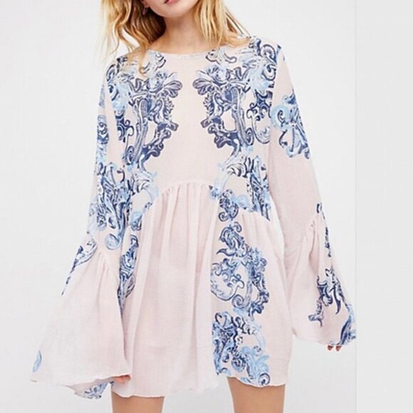Free People Dresses & Skirts - Free People Printed Symphony Sheer Swing Slip Dress in Petal Pink Combo S $98
